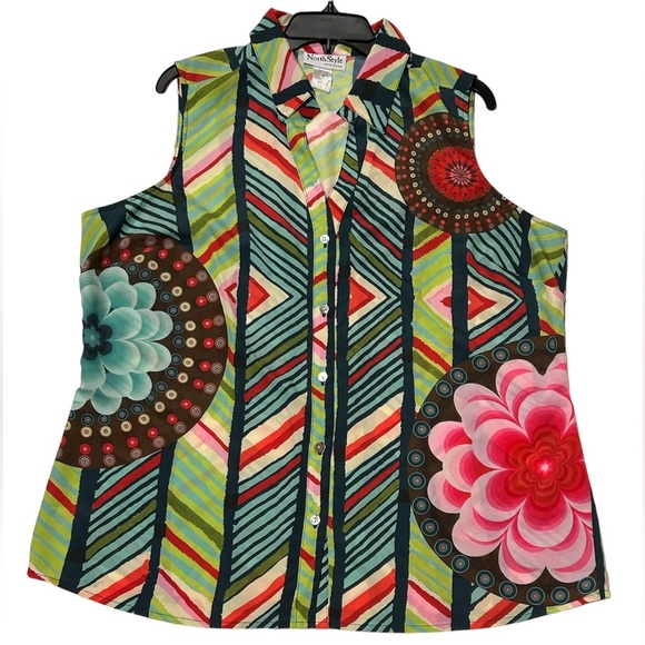 NorthStyle Limited Edition Multi Color &‎ Bright Sleeveless Button Up Tunic 1X - Picture 1 of 4